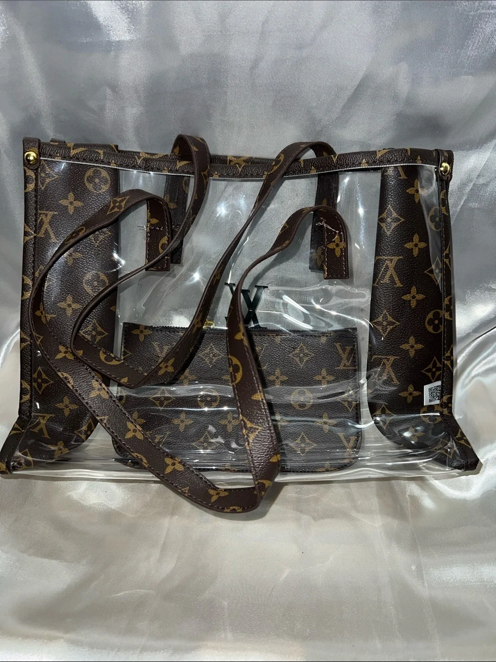 Signature Clear PVC Tote with Brown Monogram Trim - Picture 3 of 3